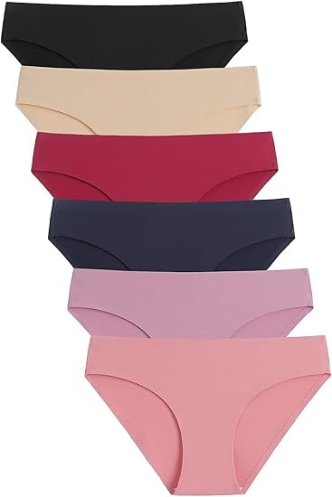 Caterlove Women's Seamless Underwear No Show Stretch Bikini Panties Silky Invisible Hipster 6 Pack