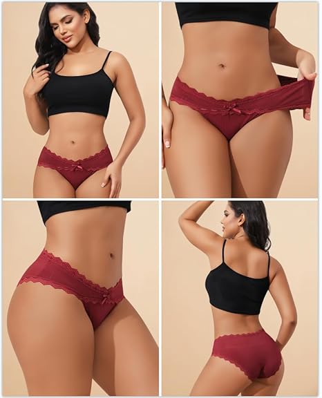 LEVAO Womens Underwear Cotton Cheeky Bikini Panties Lace Stretch Hipster Ladies Briefs Multipack S-XXL 