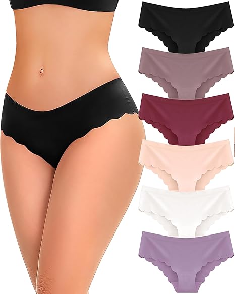 FINETOO 6 pack Seamless Underwear for Women Sexy Low Rise Hipster Wave Edge No Show Bikini Panties Womens Cheeky S-XL 