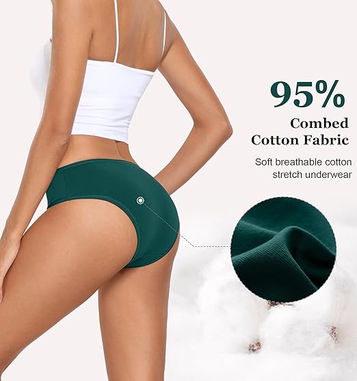 coskefy Women's Underwear Cotton Hipster Panties Low Rise Briefs Soft Strench Breathable Ladies Bikini Underwear 6 Pack