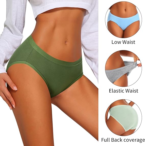 Eiggam Women's Cotton Bikini Panties,High-Cut Full Coverage Stretch Cool Underwear for Women 