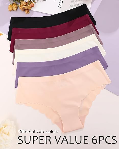 FINETOO 6 pack Seamless Underwear for Women Sexy Low Rise Hipster Wave Edge No Show Bikini Panties Womens Cheeky S-XL 