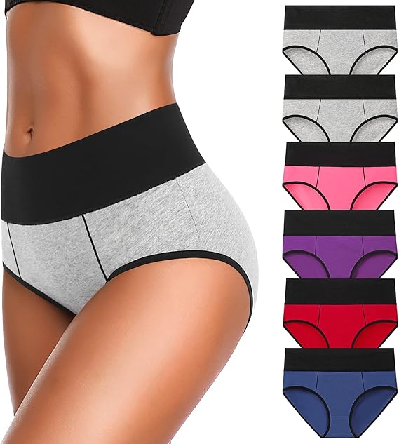 Eiggam Underwear for Women Cotton High Waist Panties Full Coverage Briefs Soft Strech Ladies Breathable Panties-Multi Pack 