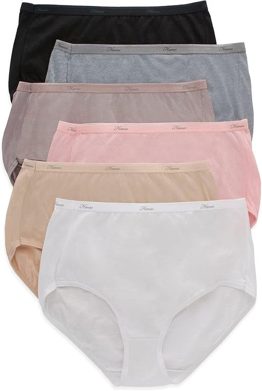 Hanes Women's High-Waisted Brief Panties, 6-Pack, Moisture-Wicking Cotton Brief Underwear (Colors May Vary) 