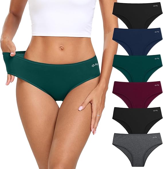 coskefy Women's Underwear Cotton Hipster Panties Low Rise Briefs Soft Strench Breathable Ladies Bikini Underwear 6 Pack