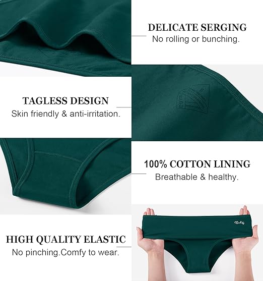 coskefy Women's Underwear Cotton Hipster Panties Low Rise Briefs Soft Strench Breathable Ladies Bikini Underwear 6 Pack