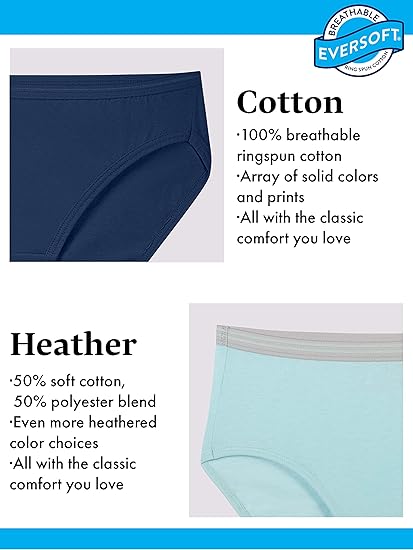 Fruit of the Loom Women's Eversoft Cotton Underwear Multipacks, Tag Free & Breathable, Available in Plus Size