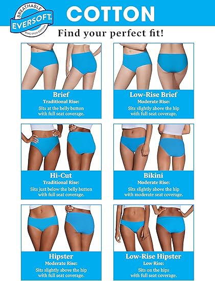 Fruit of the Loom Women's Eversoft Cotton Underwear Multipacks, Tag Free & Breathable, Available in Plus Size